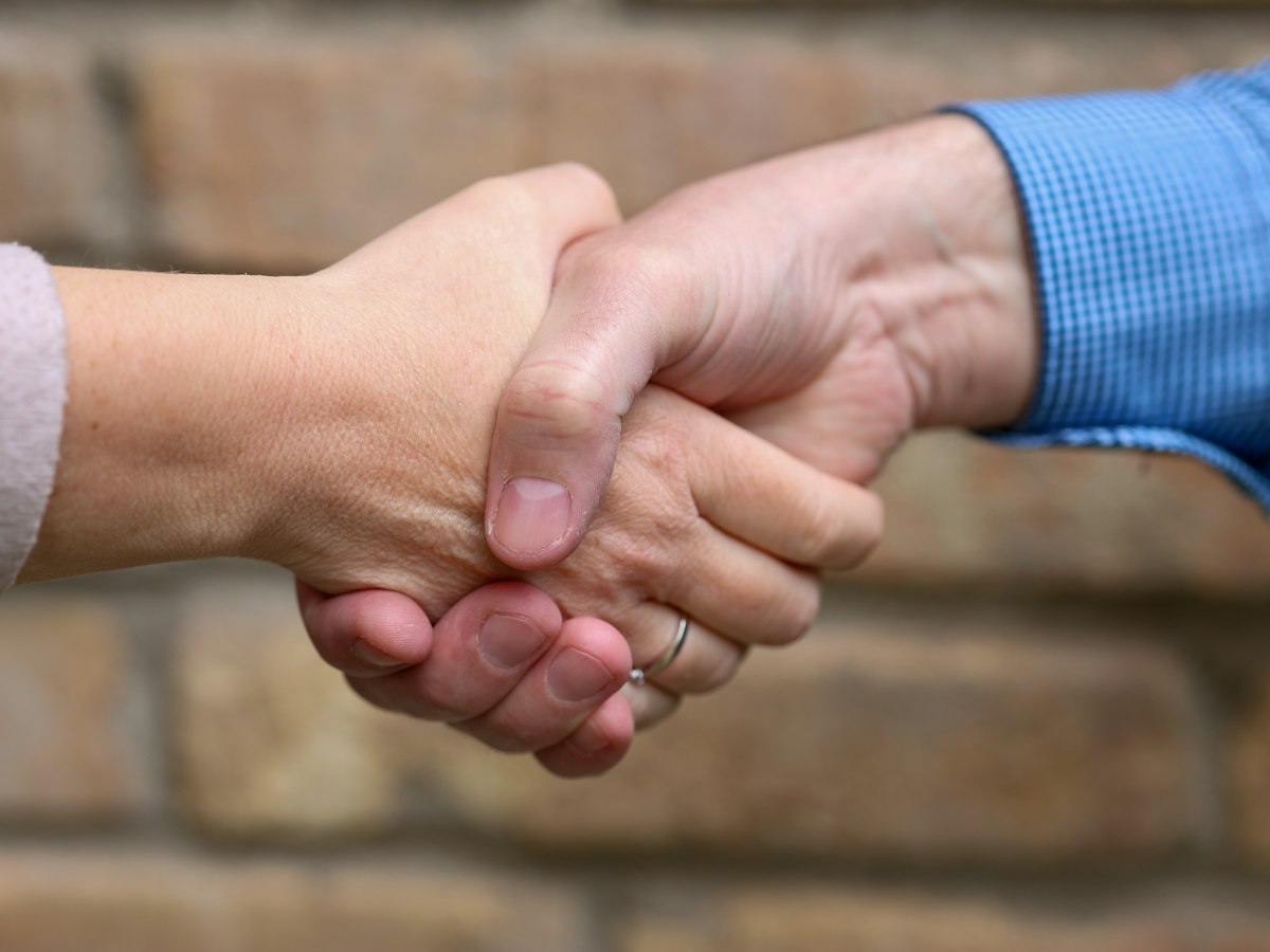 Close-up of a handshake between two people